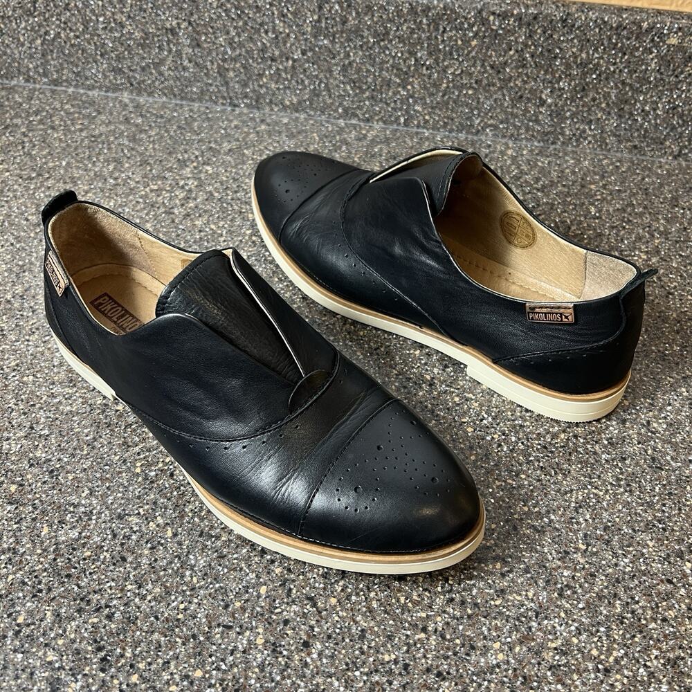 Pikolinos Black Leather Shoes Womens Sz EU 39 US 8.5 Comfort Casual Slip On Flat